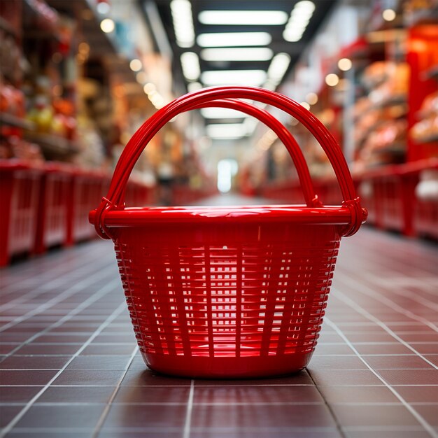 Foto ein ki-generiertes bild von einem einkaufskorb in einem supermarkt