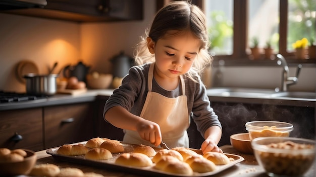 Foto ein kind backt ein porträt, das zu hause gekocht wird