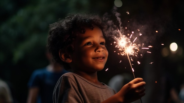 Ein Kind, das ein Feuerwerk hält