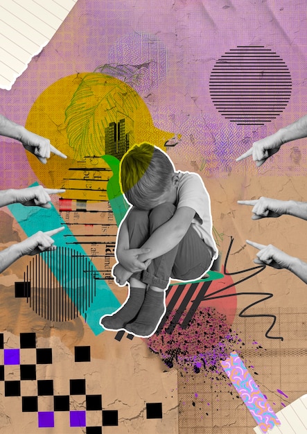 Ein Kind, das gemobbt wird, dargestellt durch eine Collage