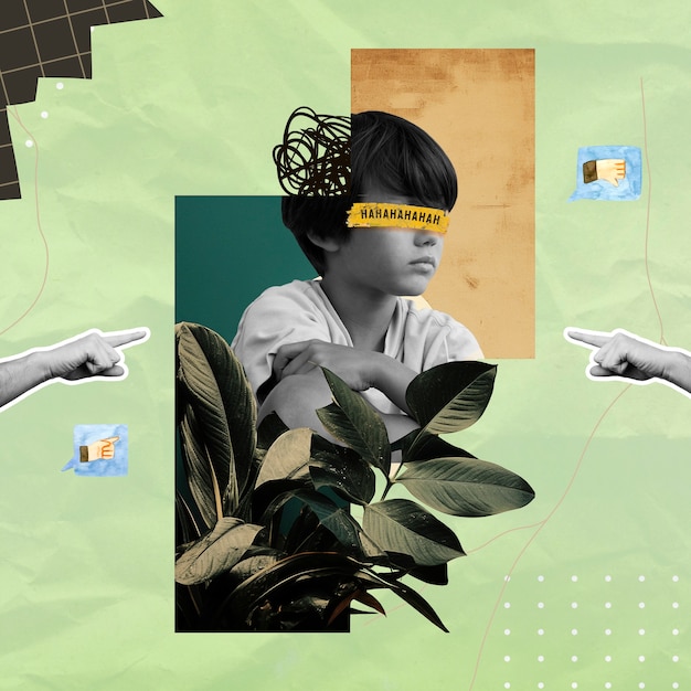 Ein Kind, das gemobbt wird, dargestellt durch eine Collage