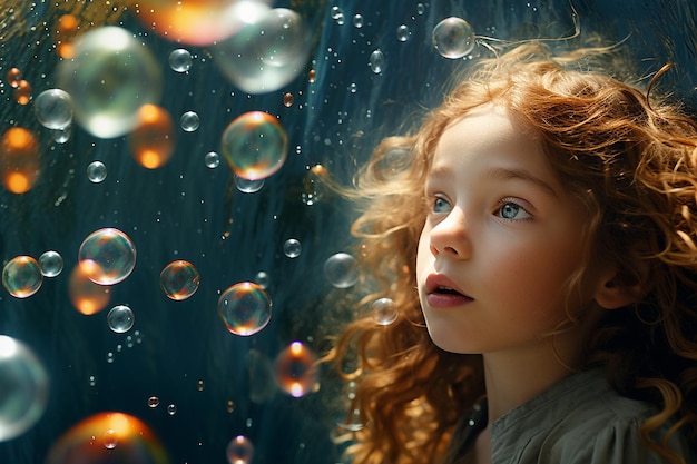 Ein Kind, das in einem Schwimmbad Bubbles unter Wasser bläst