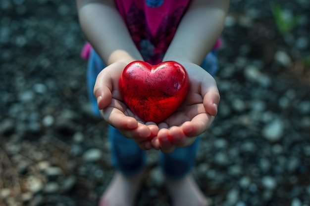 Foto ein kind hält ein herz in den händen