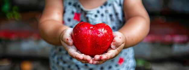 Ein Kind hält einen roten Apfel in den Händen