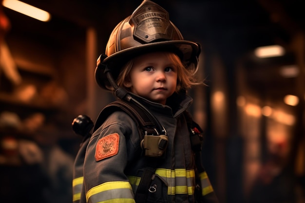 Ein Kind im Feuerwehranzug. Zukünftiger Feuerwehrmann