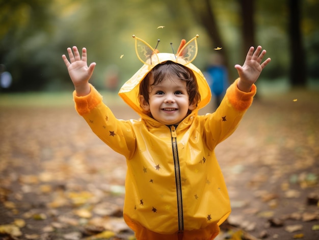 Ein Kind in einem Halloween-Kostüm mit einer spielerischen Pose