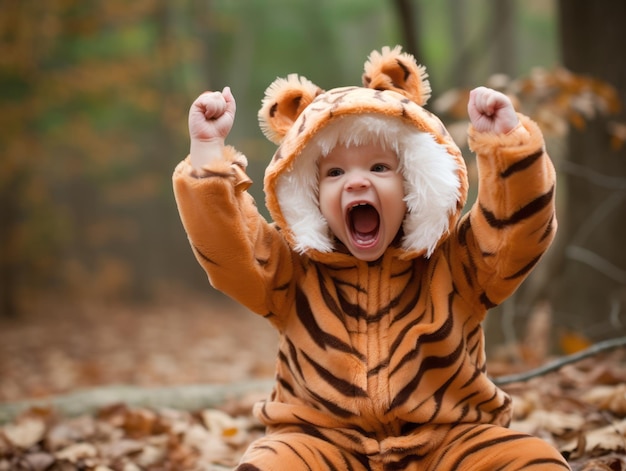 Ein Kind in einem Halloween-Kostüm mit einer spielerischen Pose