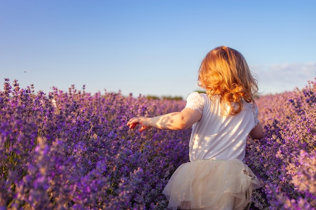 Ein Kind in einem Lavendelfeld