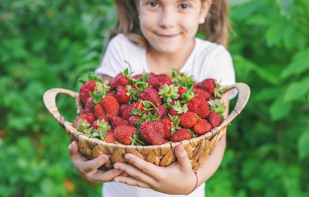 Ein Kind mit Erdbeeren in den Händen