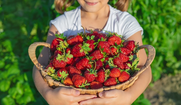 Ein Kind mit Erdbeeren in den Händen