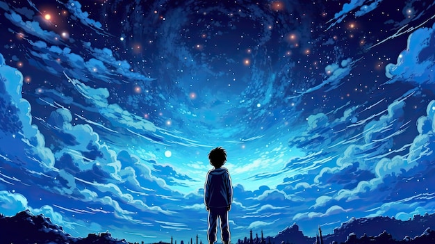 Ein Kind schaut in den nächtlichen Sternenhimmel