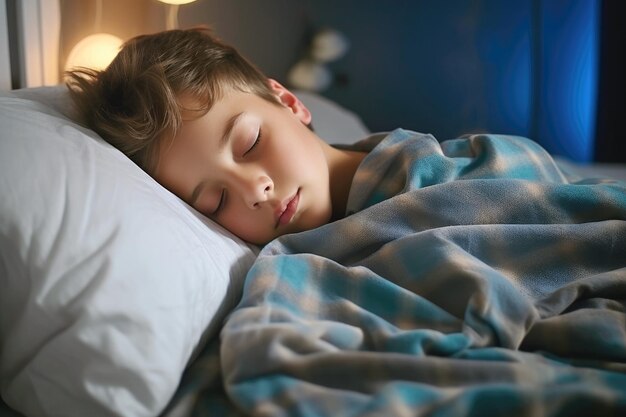 Ein Kind schläft friedlich in einem bequemen Bett zu Hause