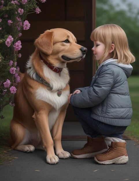 Ein Kind und ihr Hund generativ ai