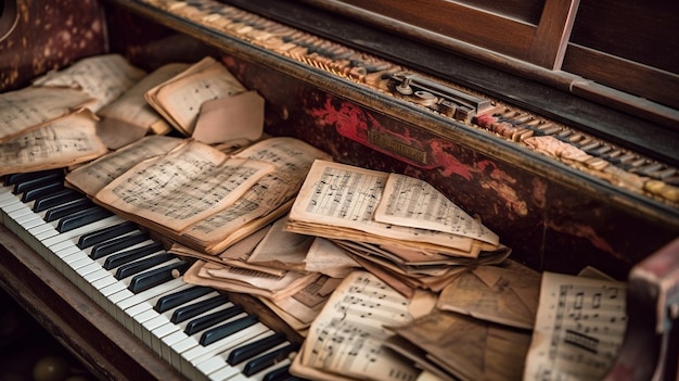 Ein Klavier mit einem Musikblatt darauf