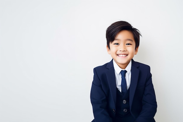 Ein kleiner asiatischer Junge in einem Marine-Anzug