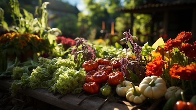 Ein kleiner Garten mit Gemüsepflanzen Generative Ai