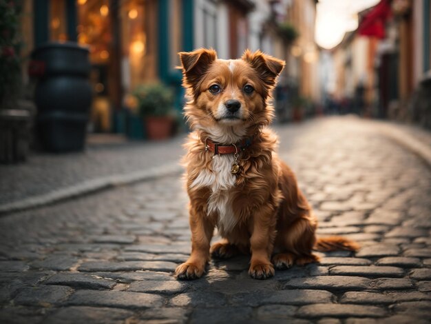 Ein kleiner Hund auf der Straße