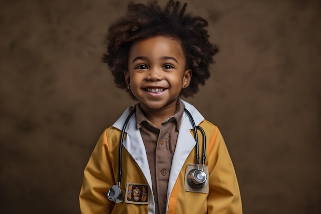 Ein kleiner Junge, der einen Arztkittel und ein Stethoskop trägt