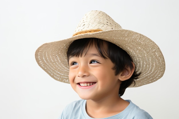 ein kleiner Junge, der einen Strohhut trägt und lächelt