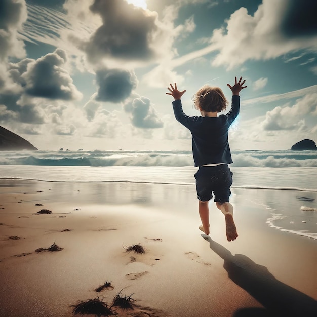 ein kleiner Junge spielt am Strand