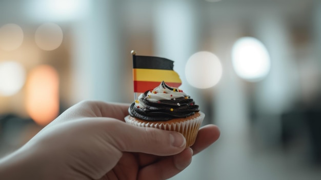 Ein kleiner Kuchen mit einer Flagge darauf