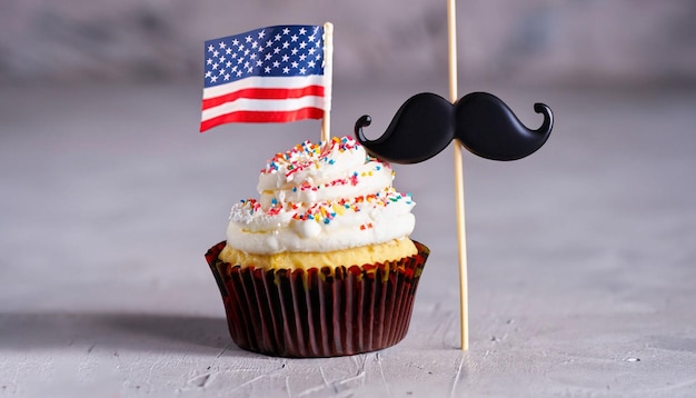 Ein kleiner Kuchen mit einer Flagge darauf