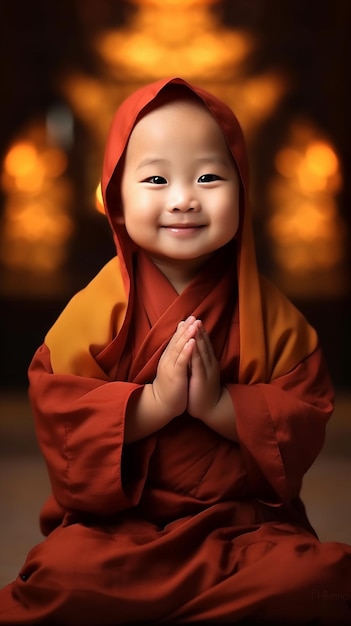 ein kleiner Mönch mit einem Lächeln im Gesicht