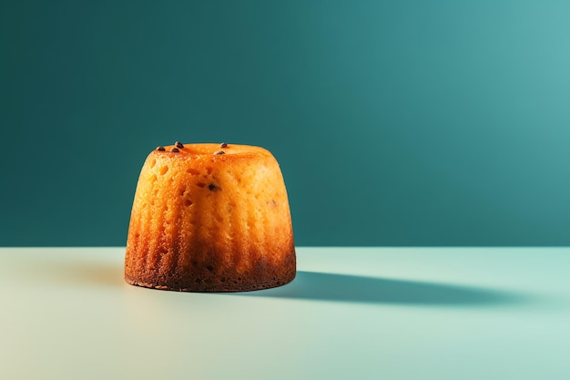 Ein kleiner orangefarbener Kuchen mit dem Wort „darauf“ auf blauem Hintergrund.