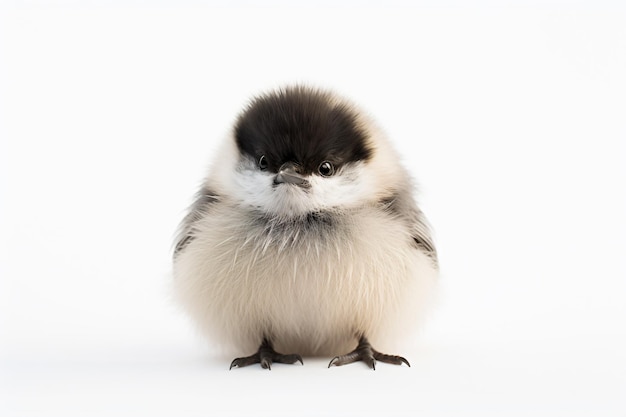 Ein kleiner schwarz-weißer Vogel mit weißem Hintergrund