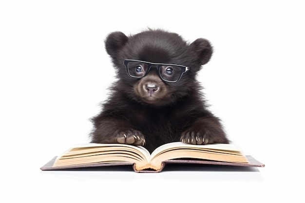 ein kleiner Schwarzbär, der ein Buch liest