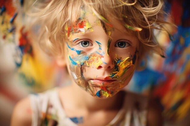 Ein kleiner süßer Junge spielt mit Farben