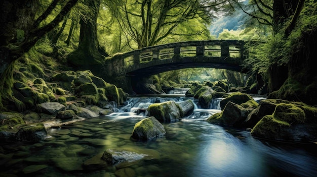 ein kleiner Wasserfall, der in eine ruhige Lagune stürzt, die von moosigen Felsen und üppigem Grün umgeben ist