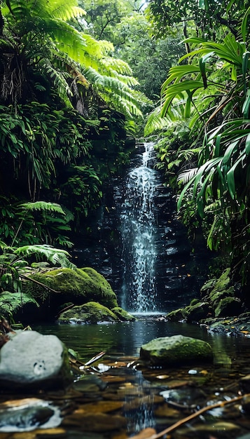 ein kleiner Wasserfall in der Mitte eines Waldes