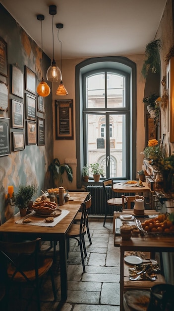 Ein kleines Café mit Blick auf die Straße und einem Schild mit der Aufschrift „Café“