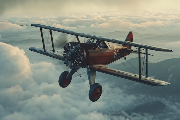 ein kleines Flugzeug mit der Propeller an der Seite fliegt über den Wolken