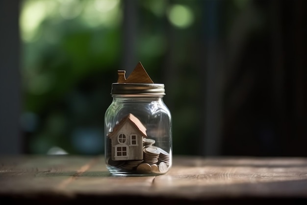 Ein kleines Haus ist in einem Glas mit einem Haus darin.