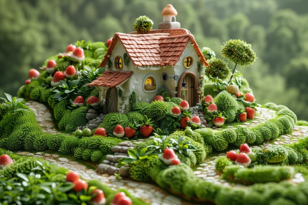Ein kleines Haus mit einem Garten vor ihm