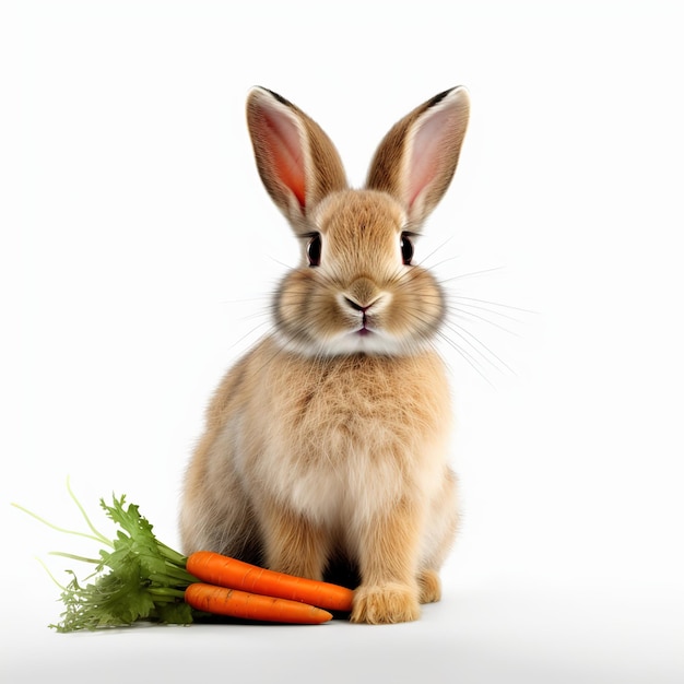 ein kleines Kaninchen, das auf weißem Hintergrund sitzt