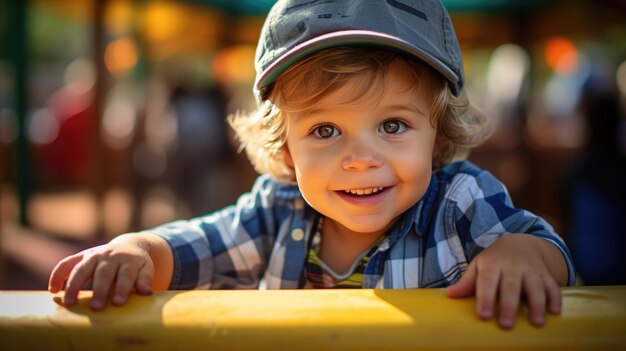 Ein kleines Kind im Vorschulalter spielt draußen auf dem Spielplatz