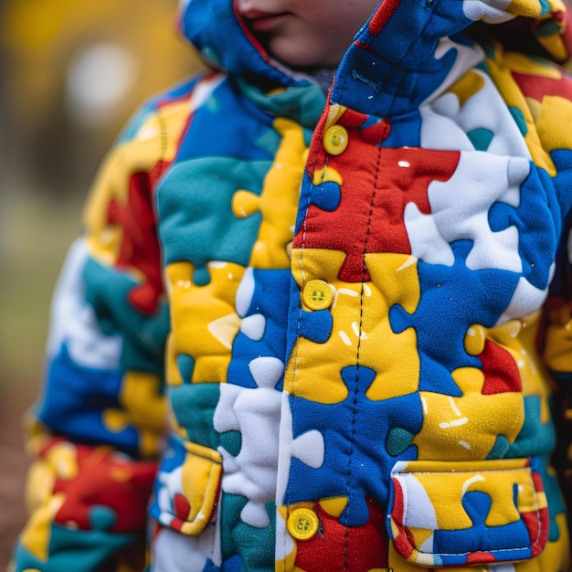 Ein kleines Kind trägt eine bunte Jacke