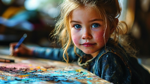Foto ein kleines kind zeichnet mit farbiger kreide auf einer leeren oberfläche, um den vatertag zu feiern