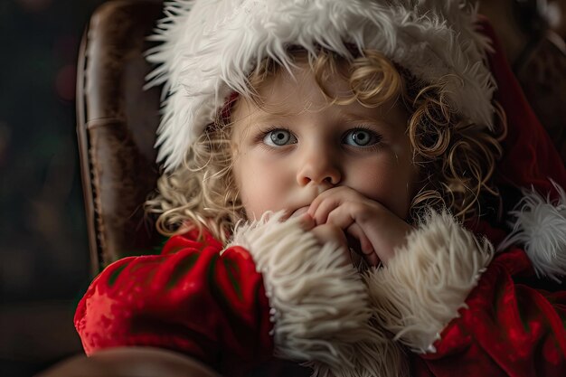 ein kleines Mädchen, das einen Weihnachtsmannshut trägt, trägt einen weihnachtsmannshut