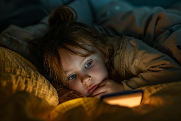 Foto ein kleines mädchen entspannt sich im bett und liest