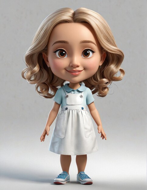 ein kleines Mädchen in einem weißen Kleid und blauen Schuhen