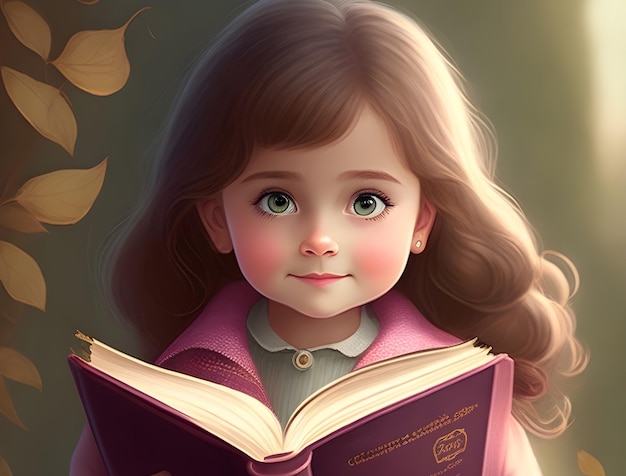 Ein kleines Mädchen liest ein Buch mit dem Wort „das Biest“ auf dem Einband.