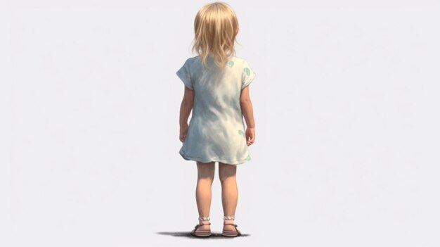 Ein kleines Mädchen steht vor einem weißen Hintergrund