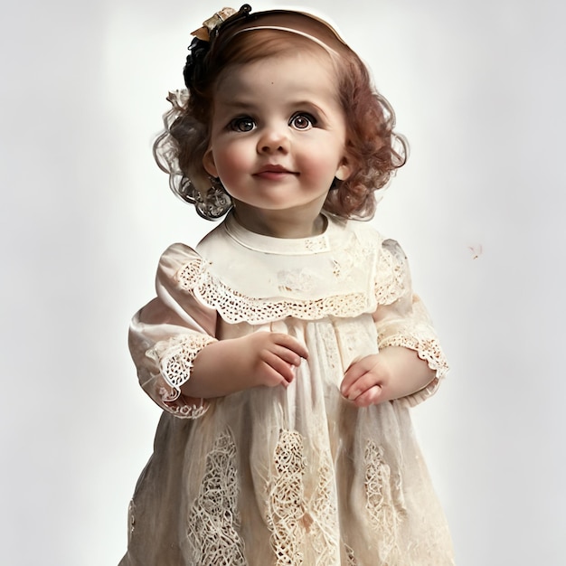 Ein kleines Mädchen trägt ein Kleid mit der Aufschrift „Ich bin ein Baby“