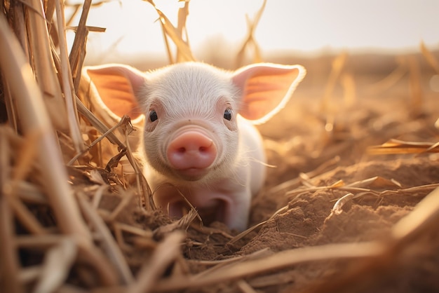 Ein kleines Schwein auf einem Feld