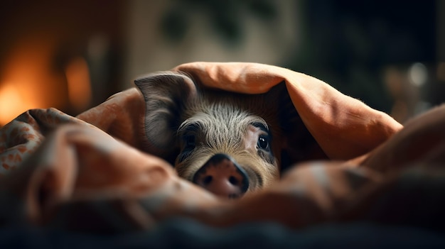 Ein kleines Schwein in eine Decke gewickelt