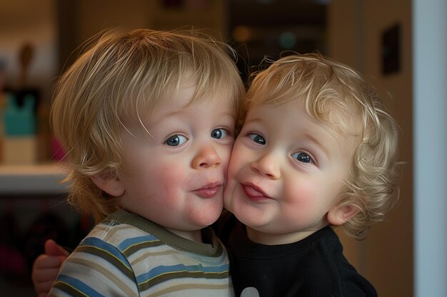 Foto ein kleinkind küsst seinen glücklichen bruder